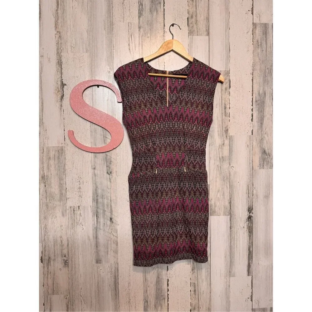 Ark & Co. Metallic Chevron Knit Bodycon Dress Small Pink Black Gold